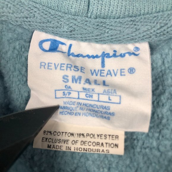 Y2K Champion Reverse Weave Sweatshirt Men Small Light Blue Faded Pullover Hoodie - Picture 9 of 15